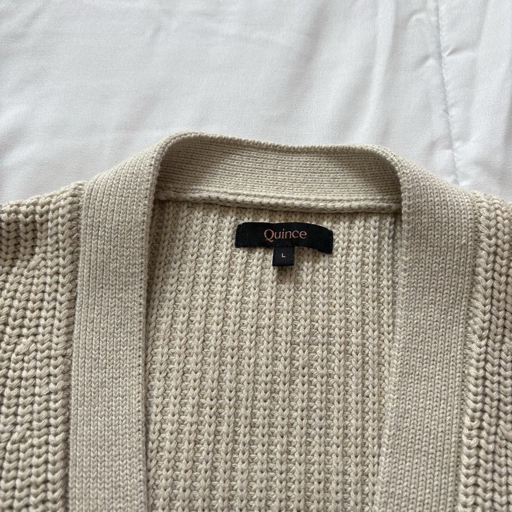 Quince Cardigan Organic 100% Cotton Oversized Boyfriend Beige Womens Large - Picture 3 of 7
